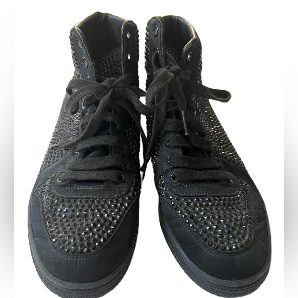Gucci Black Satin Crystal Embellished Coda High Top Sneakers size 39-1/2